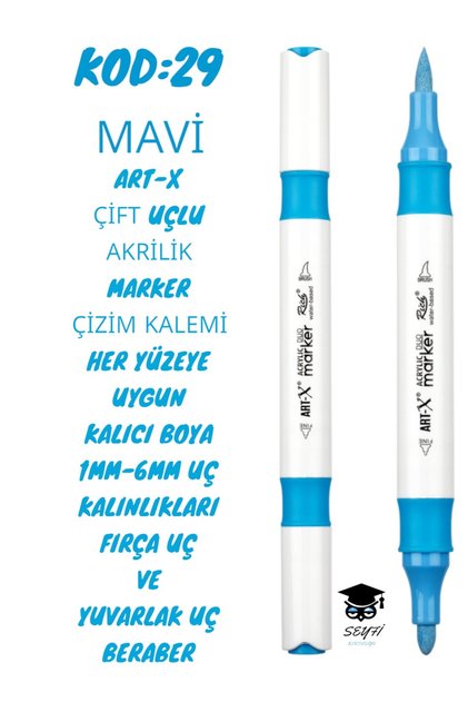Art-X Double Tip Acrylic Marker Drawing Pen Suitable for All Surfaces Permanent Ink 1-6 mm Tip Thicknesses