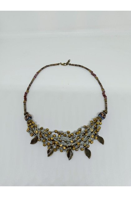 Ethnic Design Crocheted Leaf Figured Authentic Bohemian Short Necklace No:30