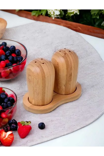 Bambu Taban 2'li Bambu Tuzluk ve Biberlik Seti MİEN5063