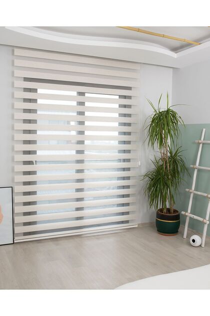 Bambu Kumaş Krem Zebra Stor Perde Krem Alüminyum Kasalı