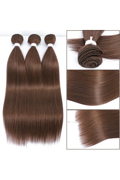 28inches Coffee Brown 26 Inch Straight Hair Extensions Ombre Hair Bundles Heat Resistant Fiber Hair