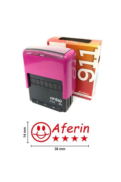 Öğretmen Kaşesi Aferin Yıldızlı 911 (36x14 Mm) Kırmızı Keçeli Otomatik Kaşe