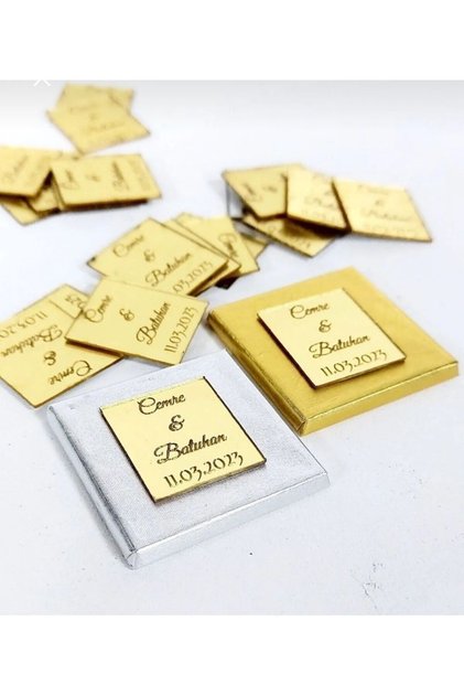 Plexi Laser Cut Engagement Chocolate Name Label Gold Color 25 Pcs