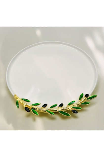 Olive Detailed Porcelain Serving Plate 26 cm
