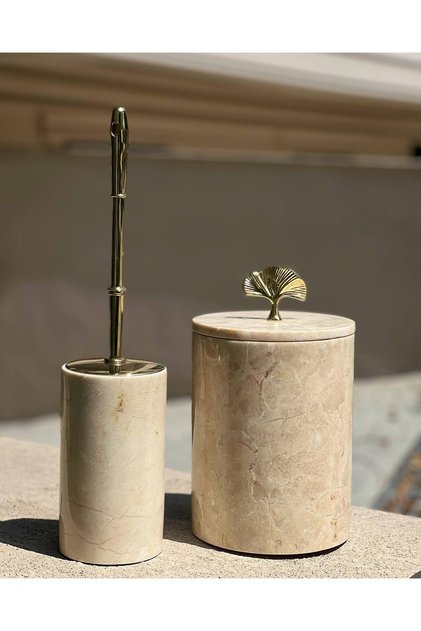 Decorative Natural White Marbroom Gold Leaves Accessory Detail Marbroom Dump Bucket and Wc Brush