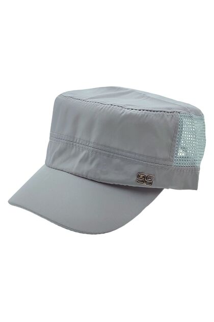 Summer Gray Castro Cap with Adjustable Buckle on the Back and Ventilation Mesh Detail Hunter Model Hat