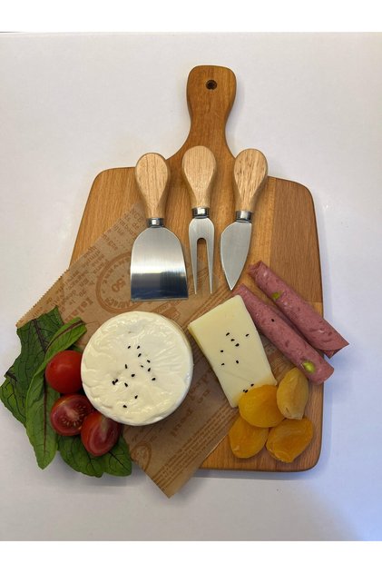 Wooden Beech Cheese Serving Board, Light Colored, with Blades