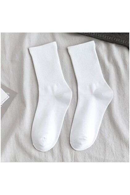 6 Pairs Unisex Solid Color White College Socks