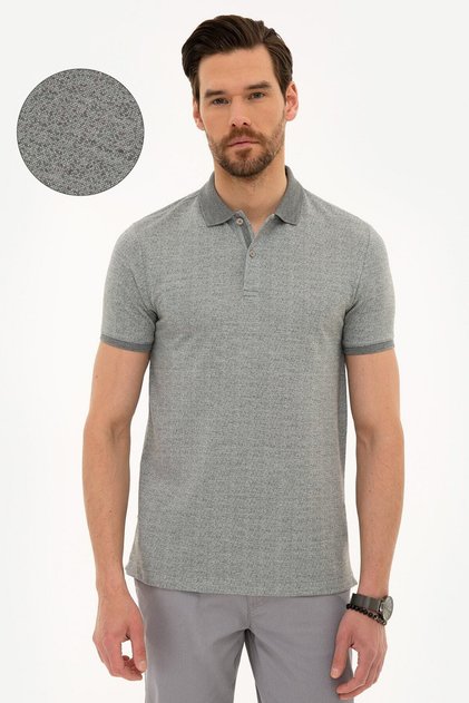 Men's Gray Melange Slim Fit Polo Neck T-Shirt