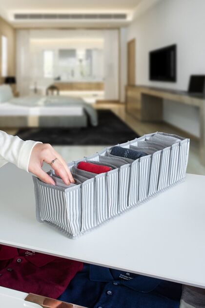 11 Compartment Drawer Anthracite Striped Organizer - Small - 11 X 41 X 12