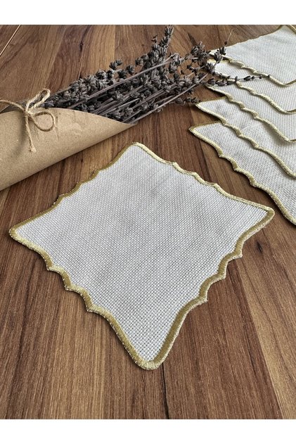 6 Pieces Gold Embroidered Square Coffee Cocktail Serving Napkin Suitable for Etamine Processing