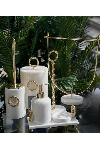 Decorative Natural White Marbroom Gold Shiny Accessory Marbroom Bathroom Set