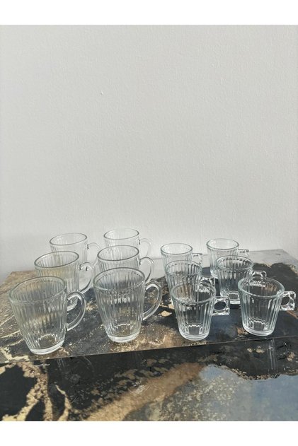 12 Pieces * 6 Glass Coffee Side Cup 50 ml - 6 Glass Cup with Handle Cup Coffee Tea Cup 170ml