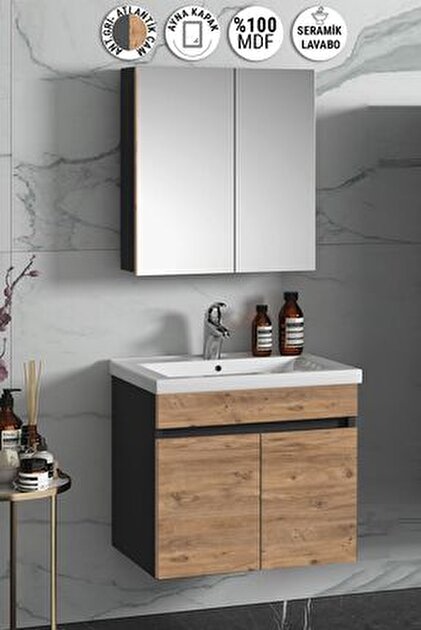 DICON A B セット　YUMA ÖZCEDEN Çiğdem 65 Cm Atlantik Çam-antrasit Gri Mat Mdf Seramik