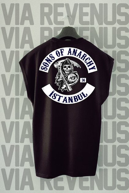 Sons of Anarchy - Senin Şehrin - Istanbul 34 Back Printed Zero Sleeve Black Sports T-Shirt