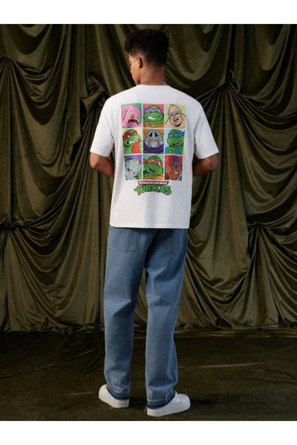 Teenage Mutant Ninja Turtles Printed White Crew Neck Back 100% Cotton Oversize T-Shirt