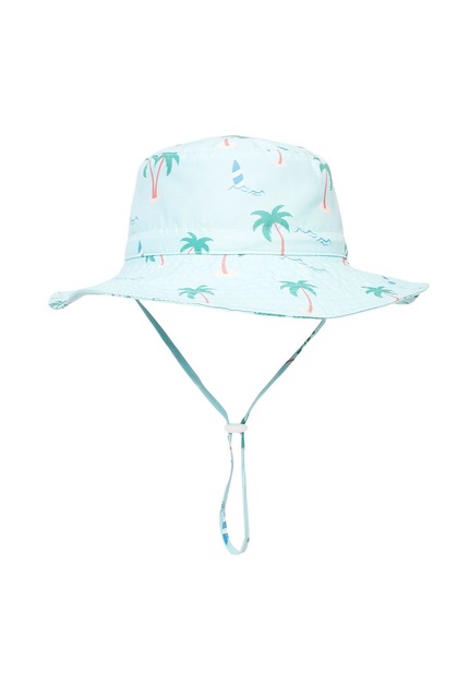 Upf50+ Sun Protection Head and Neck Adjustable Water Green Palm Print Hat