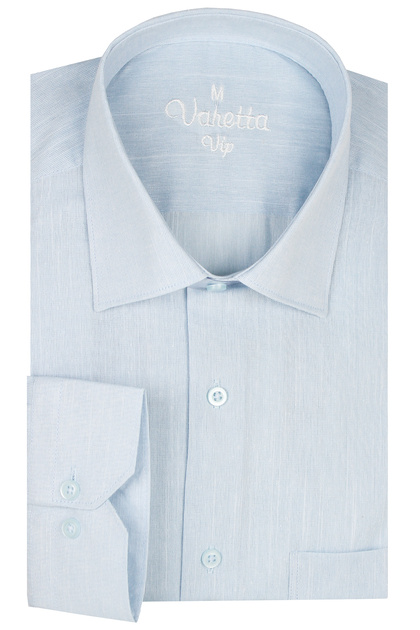 Men's Blue Long Sleeve Linen Effect Cotton Shirt with Pockets