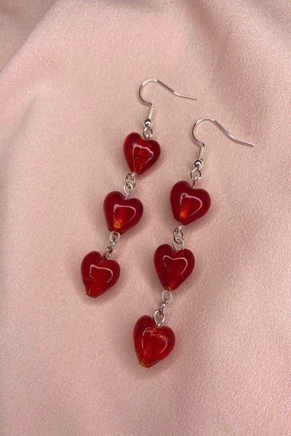 Triple Red Heart Fairycore Earrings