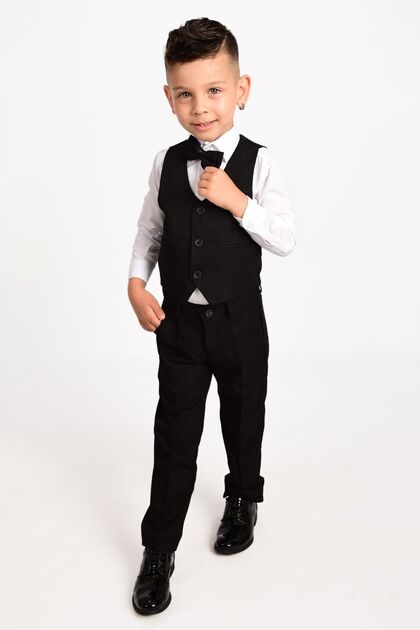 Boy's Suit 3-Button Tuxedo with Vest and Bow Tie
