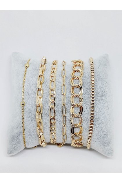 Set of 6 Gold Color Chain Bracelets