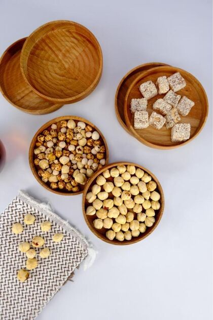 6-Piece Beech Wood Snack Bowl and Serving Set, 11 cm Round