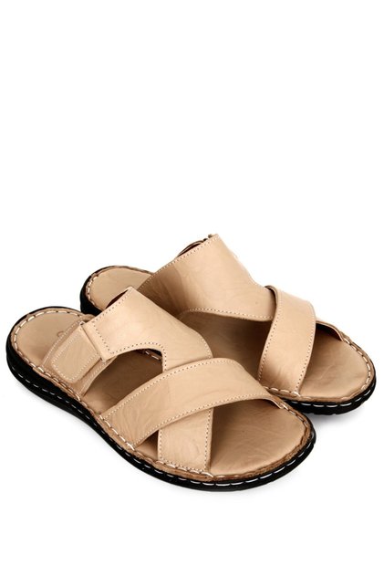 Beige Antique Gön Genuine Leather Men's Slippers 20606