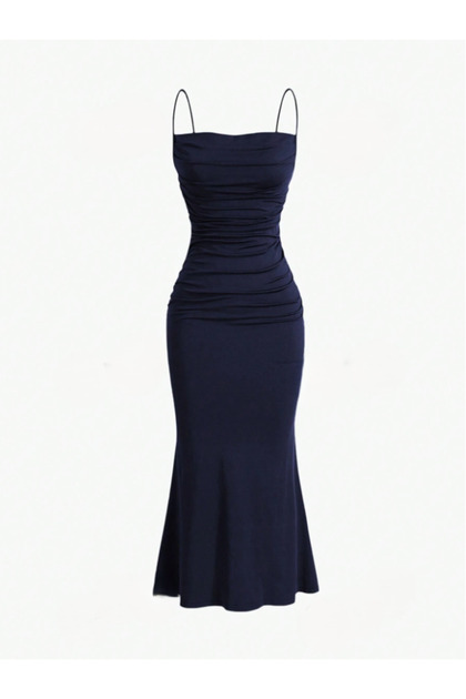 Maria - Draped Fish Form Maxi Dress with Straps