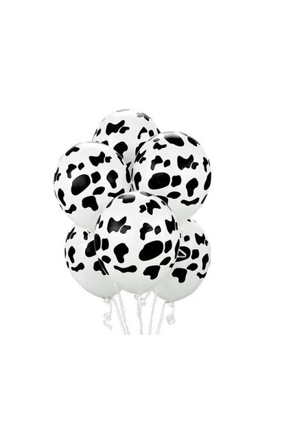 10 White Balloons with Cow Design