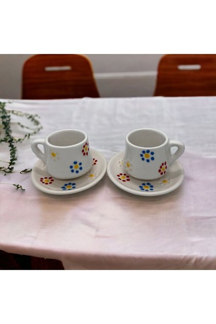 Floral Embossed Patterned Handmade Ceramic Cup 2-Pack