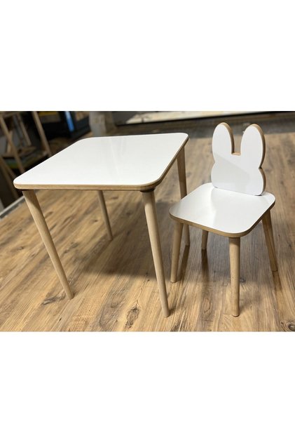 Çocuk Masa Sandalye Takımı Aktivite Masası Çalışma Masası 1 Adet Masa 1 Adet Sandalye Beyaz Tavşan