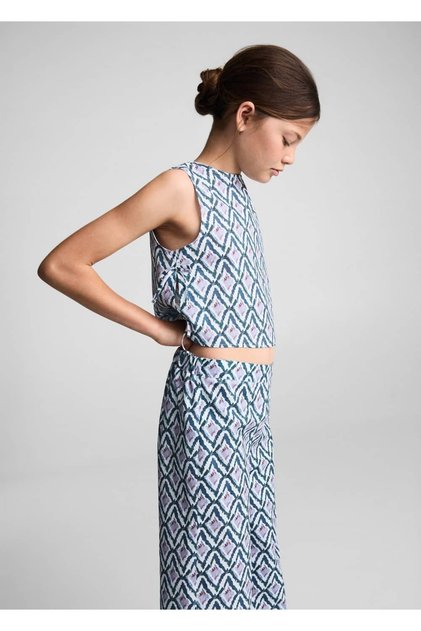 Bağ Detaylı Desenli Crop Bluz