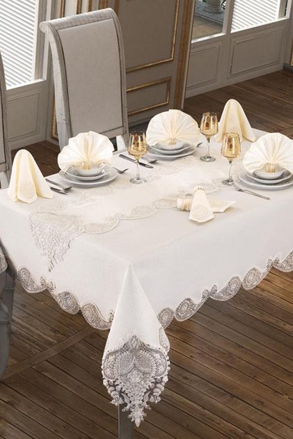 Verna Tablecloth 160x260 Cm 26 Piece Cream Cream