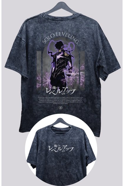 Oversize Sung Jin-Woo Back Print Washable T-Shirt, Unisex Solo Leveling Printed Vintage T-Shirt