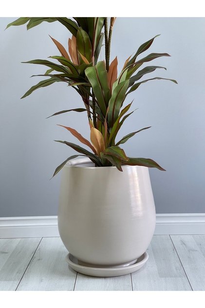 15litre Armut Saksı Tabaklı 25cmx25cm Ekru
