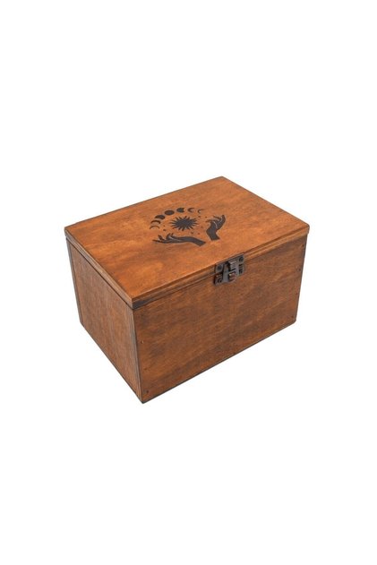 Handmade Wooden Tarot Card Storage Box – Carved Decor (18X10.5X10 cm)