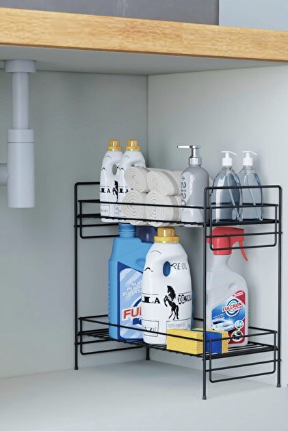zabata 2 Katlı Evye Tezgah Altı Raf Banyo Mutfak Dolabı Çok Amaçlı