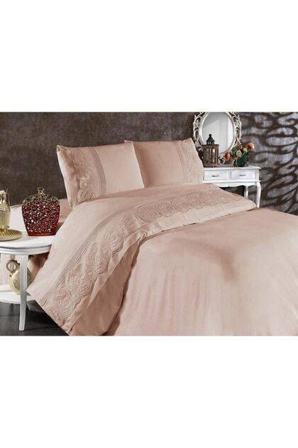 Shawl French Lace Ribbed Duvet Cover Set Beige