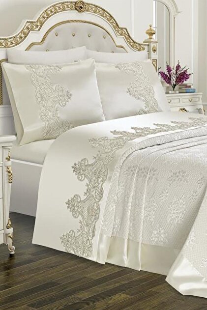 Çeyiz Diyarı Çeyizlik Gelin Seti Dubai Sade 7 Parça Krem - Fiyatı