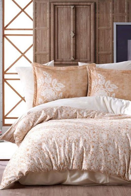 Elvira Cotton Satin Double Duvet Cover Set Honey Foam