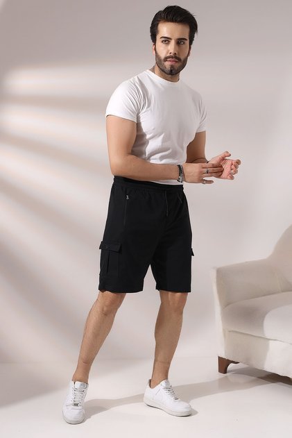 Men's Pockets Zippered Cargo Pocket Shorts 21526 BLACK
