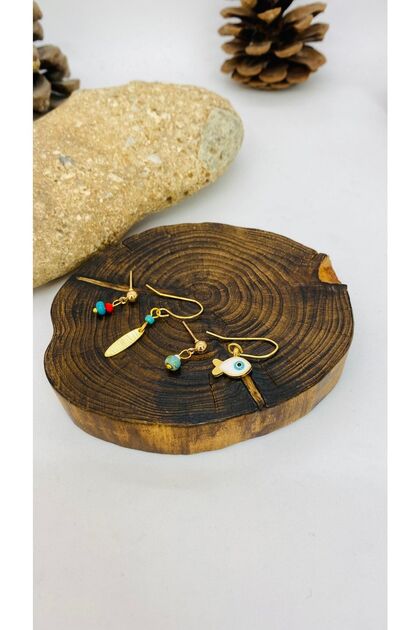 Handmade Ethnic Authentic Hippie Bohemian Enameled Fish Brass Set of 4 Earrings