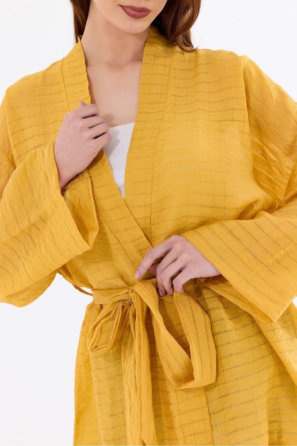 Women's Cotton Flam Yellow Kimono