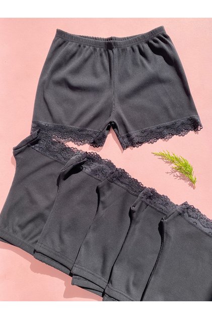 Corded Cotton 6-Piece Black Color Women's Lacy Shorts – Panties