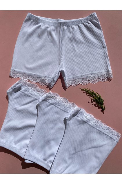 Women's Camisole Cotton Lycra Lace 4-Piece White Color Boxer-Shorts