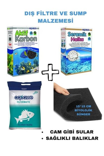 Sump Ve Dış Filtre İçin Malzeme Bakım Seti, Seramik, Elyaf, Aktif Karbon, Biyolojik Sünger