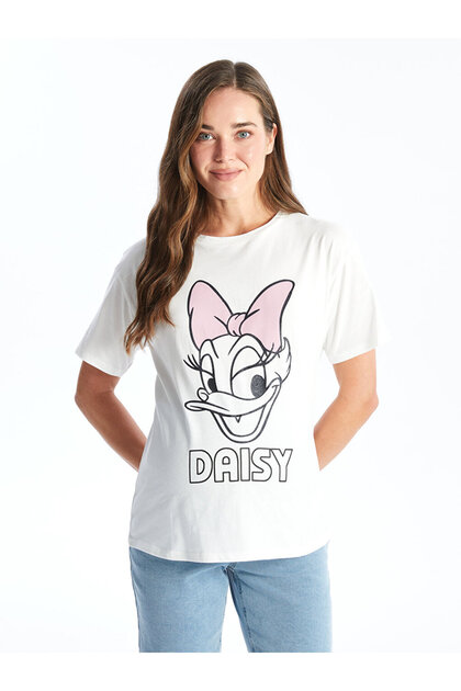 Lcw Crew Neck Daisy Duck Printed Short Sleeve Maternity T-Shirt
