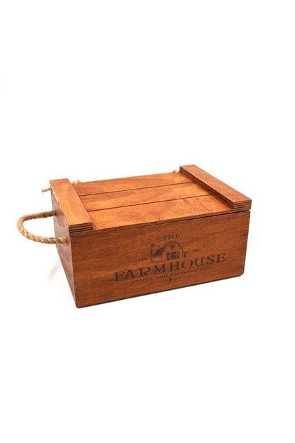 Farmhouse Logo Beech Wooden Box with Lid - 27X16X10 cm