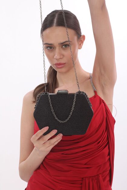Black Color Glitter Material Women's Evening Dress Clutch Portfolio Wedding Engagement Henna Evening Bag