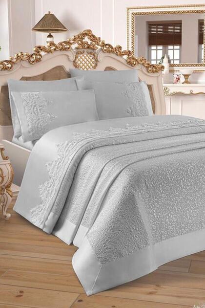 Çeyizdiyari French Guipure Diana Pike Set 3 Pieces Gray